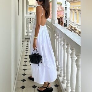 COMMENSE White Cotton Backless Maxi Dress –‎ Lightweight Summer Sundress size L